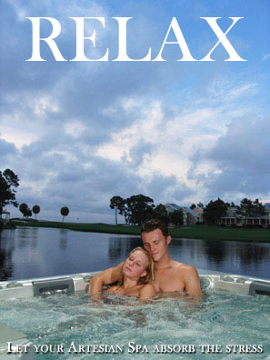 Couple Relax in Artesian Spa Hot Tub